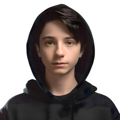 3D Illustration of a Teenage Boy in a Hoodie