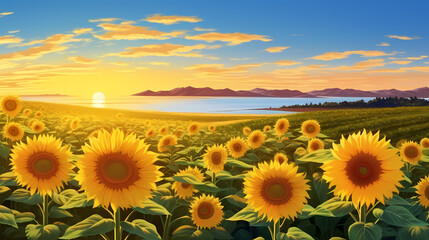 Obraz premium Sunflowers with blurred background, beautiful sunflowers