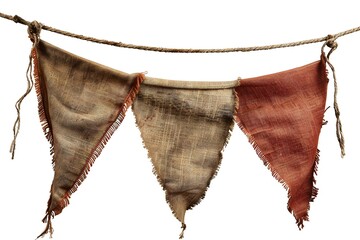 Old cloth bunting banner isolated on white background Generative Ai