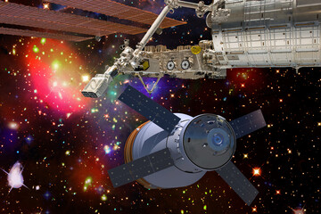 Spaceships in space. Science theme. The elements of this image furnished by NASA. - 743686556