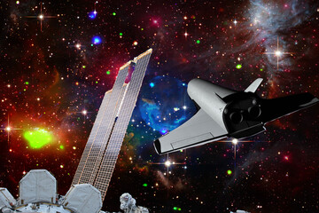 Spaceships in space. Science theme. The elements of this image furnished by NASA. - 743686738