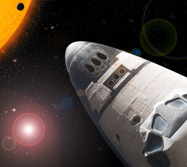 Spaceship and sun. The elements of this image furnished by NASA. - 743686744