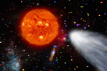 Comet flying through space. The elements of this image furnished by NASA.