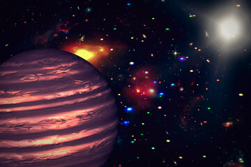 Planets and galaxies in a free space. The elements of this image furnished by NASA. - 743686769
