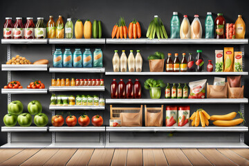 Supermarkt Regale mit frischen Lebensmitteln