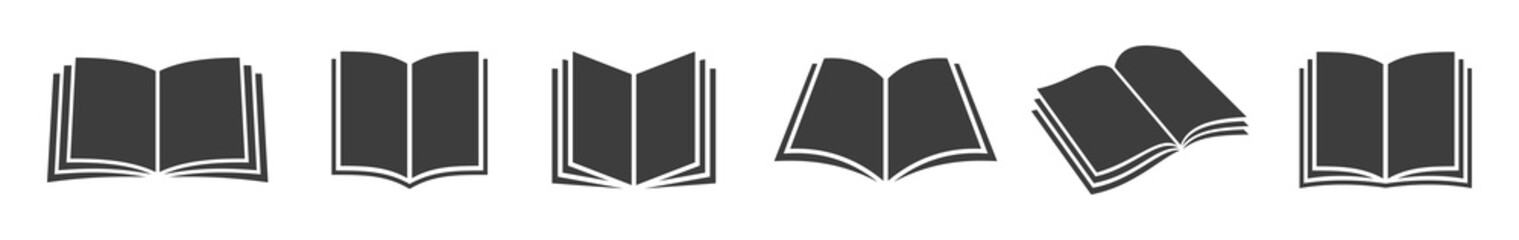 Book flat icon set. Open book symbol collection. Vector