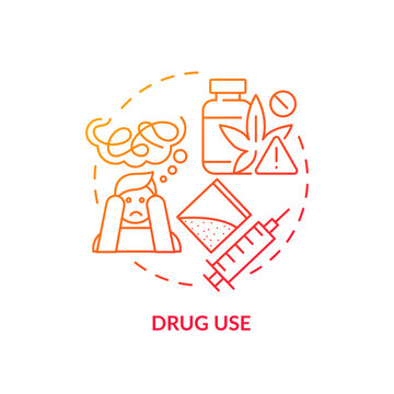 Drug use red gradient concept icon. Health issues, addiction. Life disruption. Round shape line illustration. Abstract idea. Graphic design. Easy to use in infographic, presentation, brochure, booklet