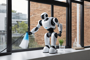 Roboter als Fensterputzer beim Putzen