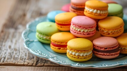 Obraz premium Assorted Macarons on Vintage Plate 