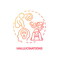 Hallucination, neurology illness red gradient concept icon. Perception disease. Round shape line illustration. Abstract idea. Graphic design. Easy to use in infographic, presentation, brochure