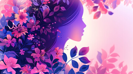 Women's Day background illustration.  Flowers, floral, colorful, girls.