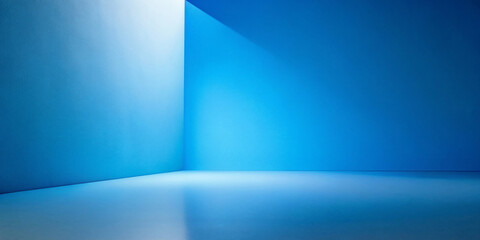 Empty Blue Room Interior Design with Blank Walls and Bright Lighting