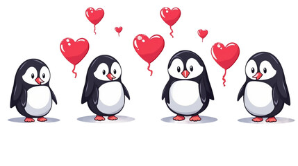 Fototapeta premium Celebrate Love and Joy with Cartoon Penguins Holding Red Hearts - Vector Illustration for Valentine's Day, Perfect for Greeting Cards and Romantic Holiday Decorations on a Transparent Background