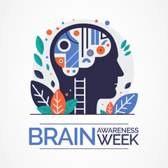 Brain Awareness Week (BAW) is a global campaign that takes place every year in mid-March to increase public awareness of the benefits and progress of brain research. Vector illustration
