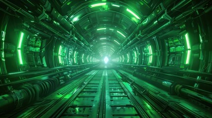 futuristic neon green light tunnel