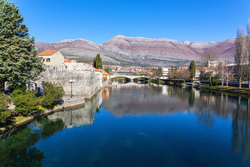 Ottoman Arslanagic bridge and Old city (Stari Grad) in Trebinje, Bosnia and Herzegovina. Beautiful...