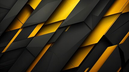 Modern black yellow abstract background. Minimal. Color gradient. Dark. Web banner. Geometric shape. 3d effect. Lines stripes triangles. Design. Futuristic. Cut paper or metal effect - generative ai