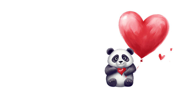 Captivating Vector Illustrations: Cute Panda Embraces Valentine's Day with Watercolor Style and Red Hearts on a Transparent Background