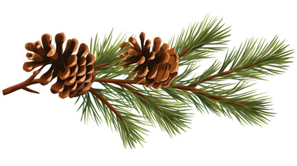 pine branch with needles and cones , png file of isolated object on transparent background