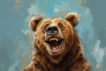 Humorous and exaggerated bear caricature, fun twist on pet portrait