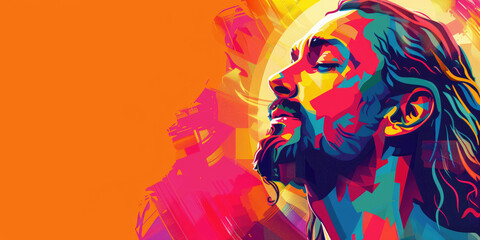 portrait of jesus with colorful background, digital painting art