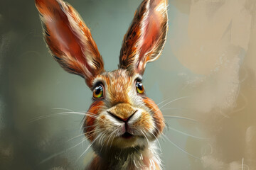 Humorous and exaggerated rabbit caricature, fun twist on pet portrait