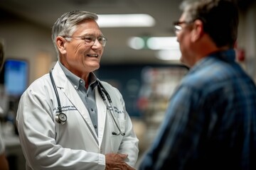 A doctor talking to a patient in a hospital setting