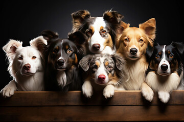 Group purebred beautiful breed of dog border collie, background nature isolate.