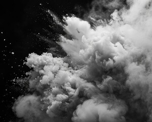 Spherical White Powder Burst on Dark Background. Abstract Smoke Explosion with Speed and Texture