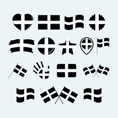 Saint Piran's Flag icon set vector isolated on a gray background. Cornwall flag graphic design element. Cornish flag icons in flat style. Saint Piran symbols collection