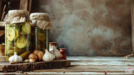 jars of pickled vegetables - obrazy, fototapety, plakaty