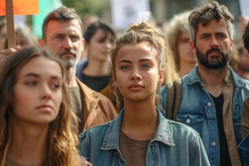 Fototapeta premium Diverse group of people participating in a peaceful protest 