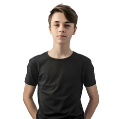 Young man in black t shirt. isolated on white background.