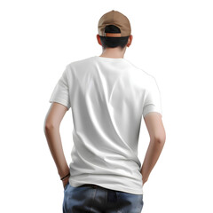 Fototapeta na wymiar Rear view of a man in blank white t shirt isolated on white background