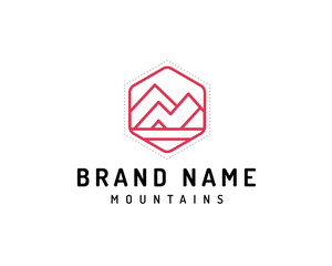 hexagon line art mountains logo icon symbol design template illustration inspiration