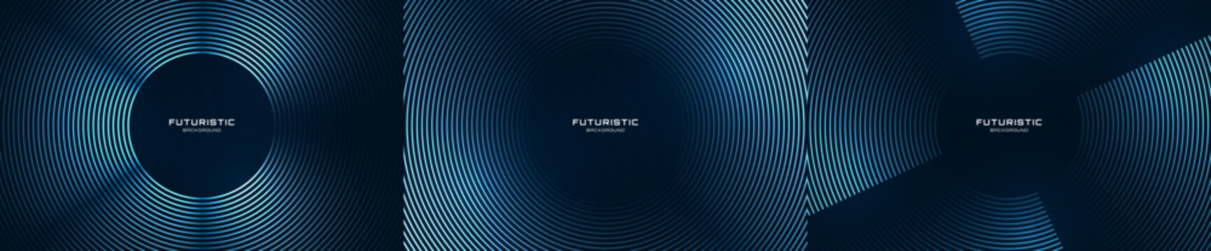 3D blue techno abstract background overlap layer on dark space. Modern banners set with glowing circles decoration. Graphic design element lines style concept for web, flyer, card cover or brochure