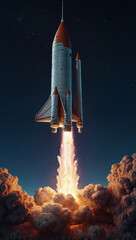 A Rocket ship taking off, startup concept, generated by AI.