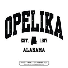 Opelika text effect vector. Editable college t-shirt design printable text effect vector