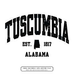 Tuscumbia text effect vector. Editable college t-shirt design printable text effect vector