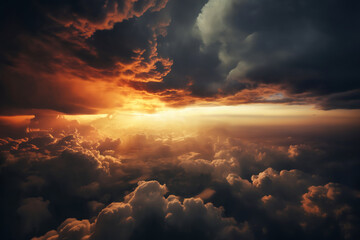 beautiful dark sunset sky with cumulus clouds aerial view for abstract background - obrazy, fototapety, plakaty
