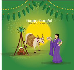 Happy Pongal Holiday Harvest Festival of Tamil Nadu South India greeting background