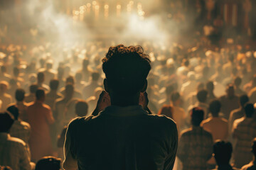 Man praying in front of the crowd