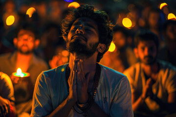 Man praying in front of the crowd
