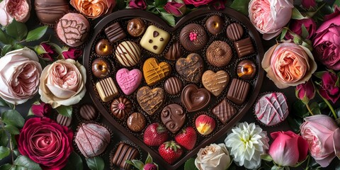 Artisanal chocolates in heart-shaped box for a sweet and romantic gourmet gift