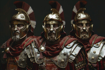 portrait of roman soldiers in armor. Historical character