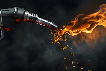 Foto op Canvas illing Oil Gas Fuel. Gun petrol in the tank to fill. Pumping gasoline fuel © NaLan