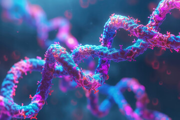 Abstract Genetics Disease - 3d rendered image. Hologram view. SEM (TEM) macroscope image. DNA mutations - obrazy, fototapety, plakaty