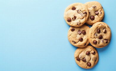 Fototapeta premium Chocolate Chip Cookies on Blue Background