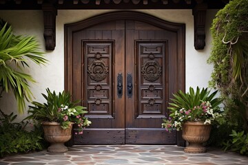 Fototapeta na wymiar Antique Doors: Mediterranean Villa Entrance Design With Stunning Home Interiors