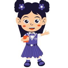 Kindergarten student girl in uniform waving
